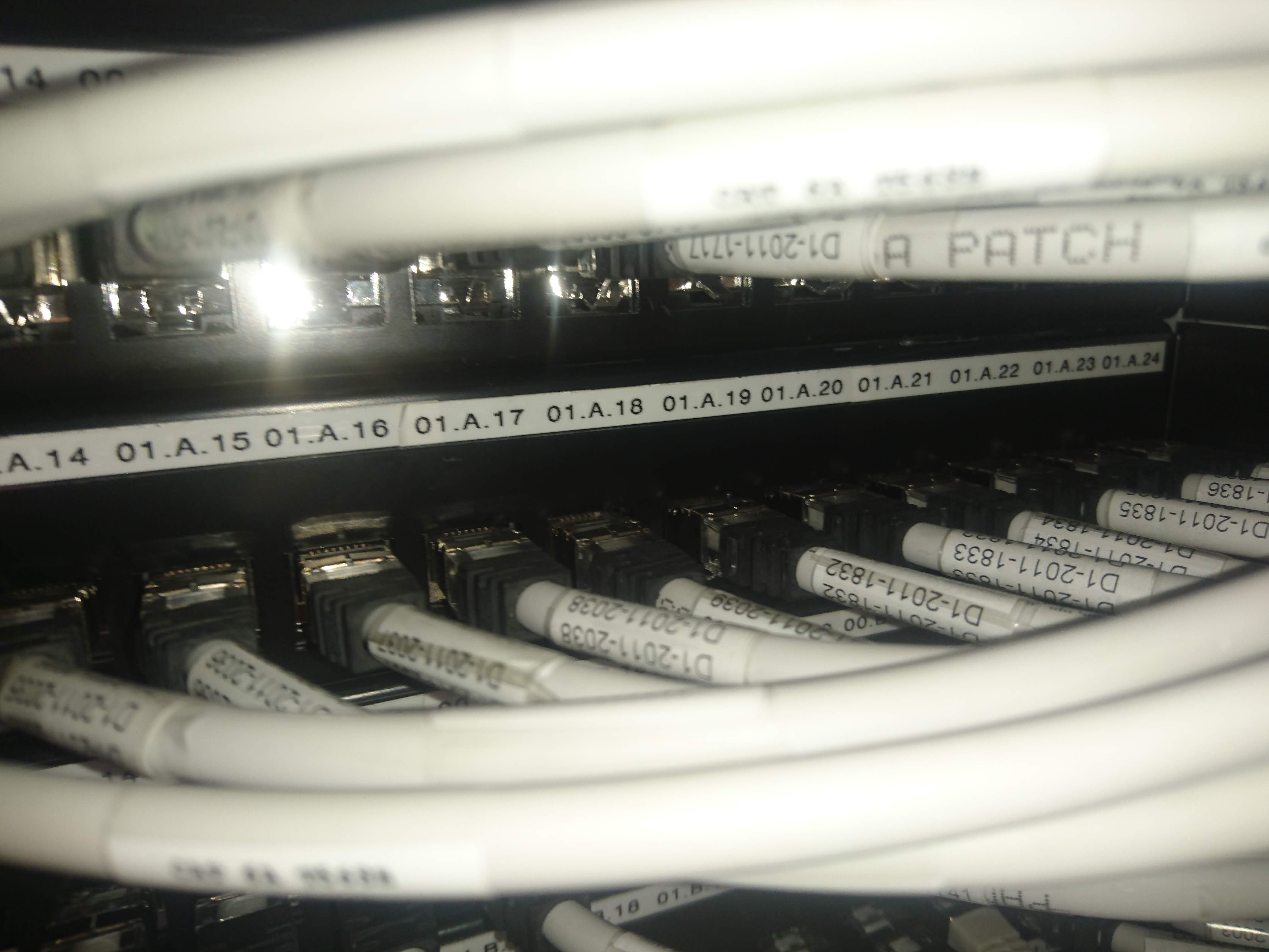 Close up of structured cabling to be decommissioned